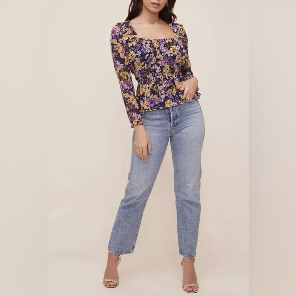 ASTR the Label‎ Floral Cinched Waist Long Sleeve Blouse, Size XS